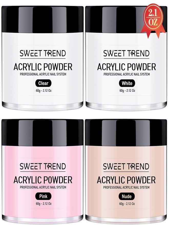 Sweet Trend Acrylic Nail Powder: 60g Clear White Pink Nude Acrylic Powder Set Professional Acrylic Nail Powder Polymer Colored Nail Extensions Kit for Carving Nails - Image 1